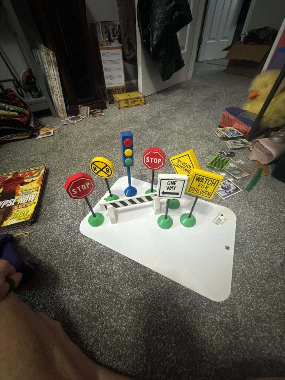 vintage Aims Toys Wood Traffic Signs Set No. 13-463. Wooden Traffic Signs and Si